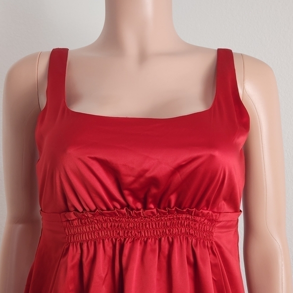 BCBG Red Mini Satin Pockets Empire Waist Thick Strap Dress Sz S - Picture 2 of 12